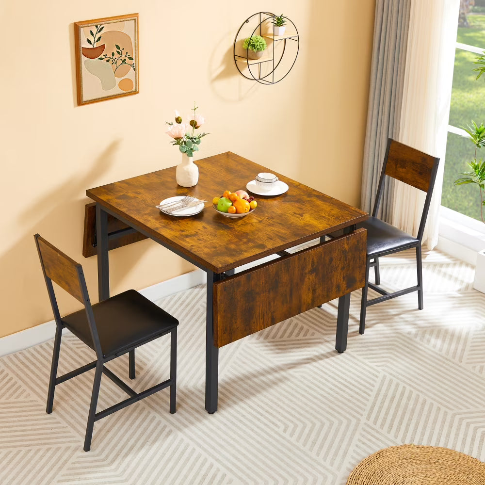 Folding Dining Table, Kitchen Table Foldable Dining Room Dinner Drop Leaf Tables for Small Spaces, Seats 2 - 6 People, 63.2'' L x 35.5'' W x 30.5'' H, Rustic Brown