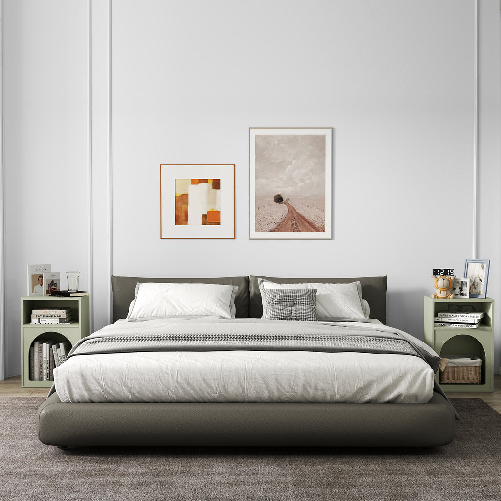 HOMCOM Set aus 2 Nachttischen, Nachttisch mit offenen Fächern, geschwungenes Design, 40 x 30 x 60 cm, Hellgrün