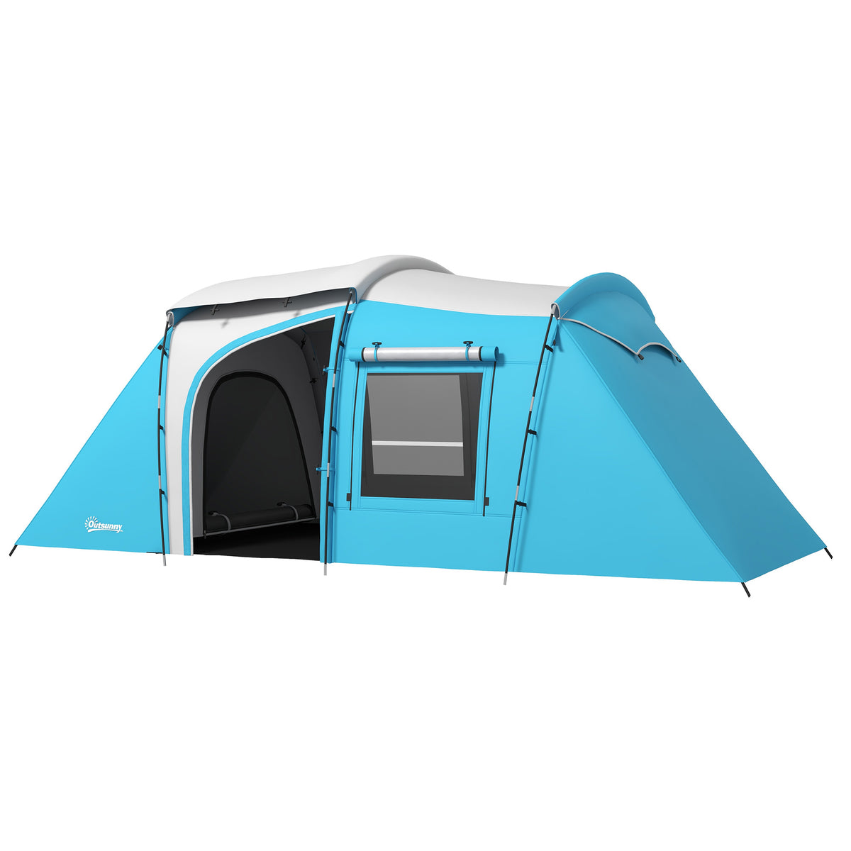 Outsunny Familien-Campingzelt 3-4 Personen 2 Schlafzimmer 4 Türen und 4 Fenstern, Transporttasche, Abmessungen 460L x 220B x 175H cm