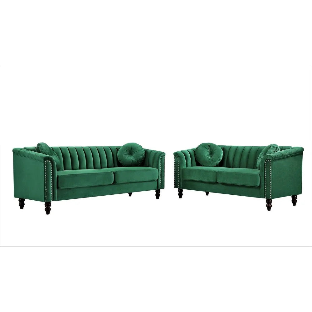 Uspridefurniture Hills Tufted Back 2pcs Living Room Set, Black Velvet