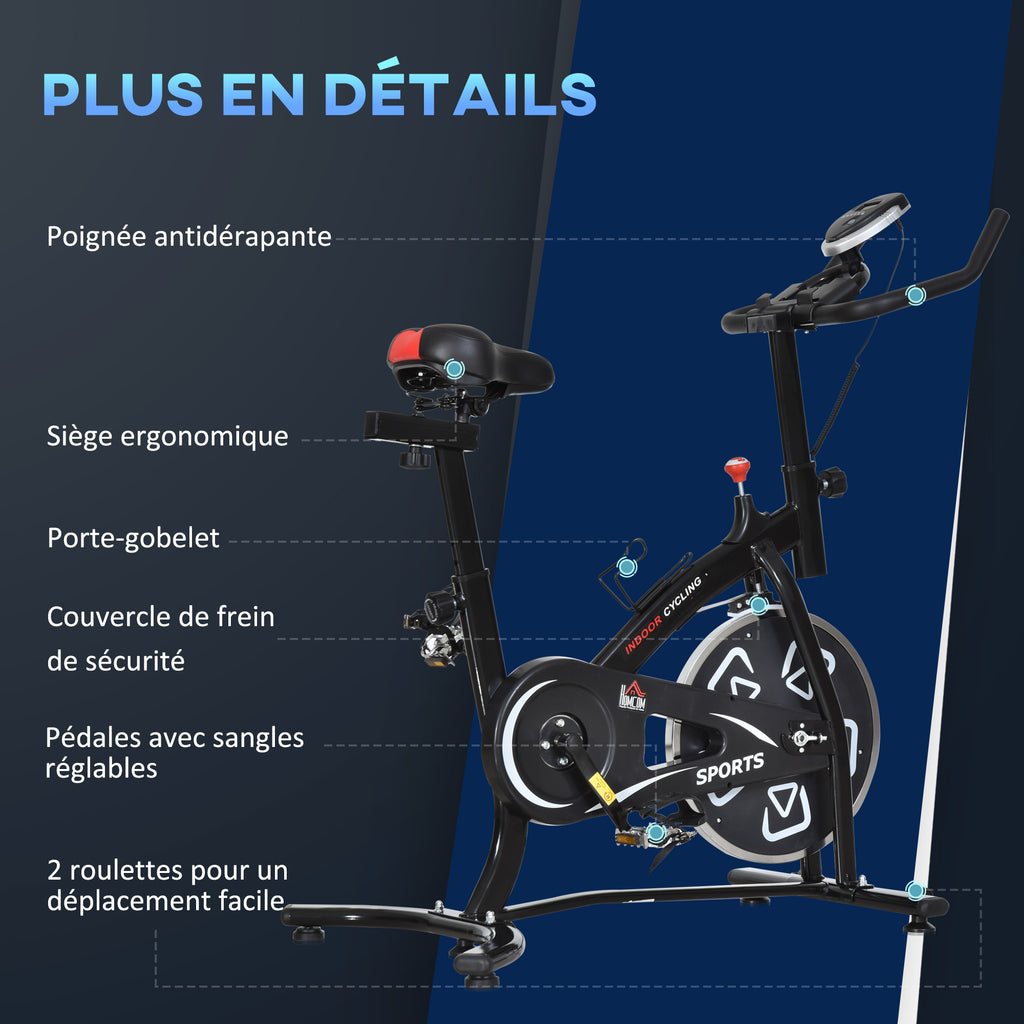 HOMCOM Heimfahrrad Fitnessfahrrad Indoor-Fahrrad mit LCD-Multifunktionsdisplay Heimtrainer verstellbarer Sitz und Lenker Stahl Schwarz