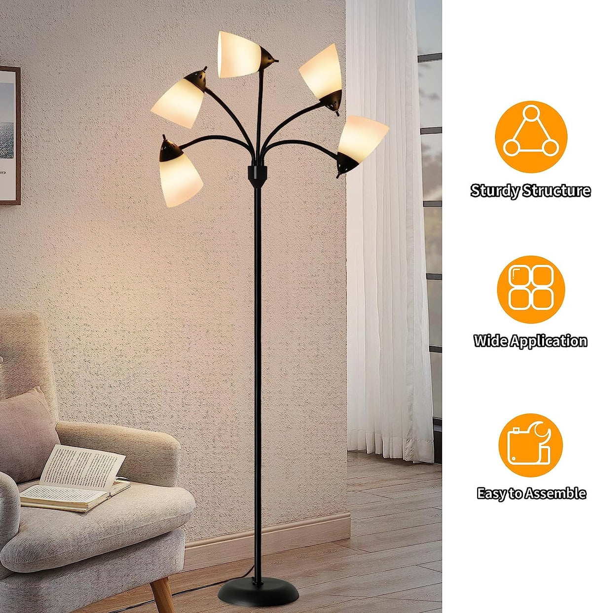 DINGLILIGHTING Floor Lamp Tall for Room: Flexible Gooseneck Floor Lamps Standing for Bedroom Home Office - Modern Floor Lights 5 - Light