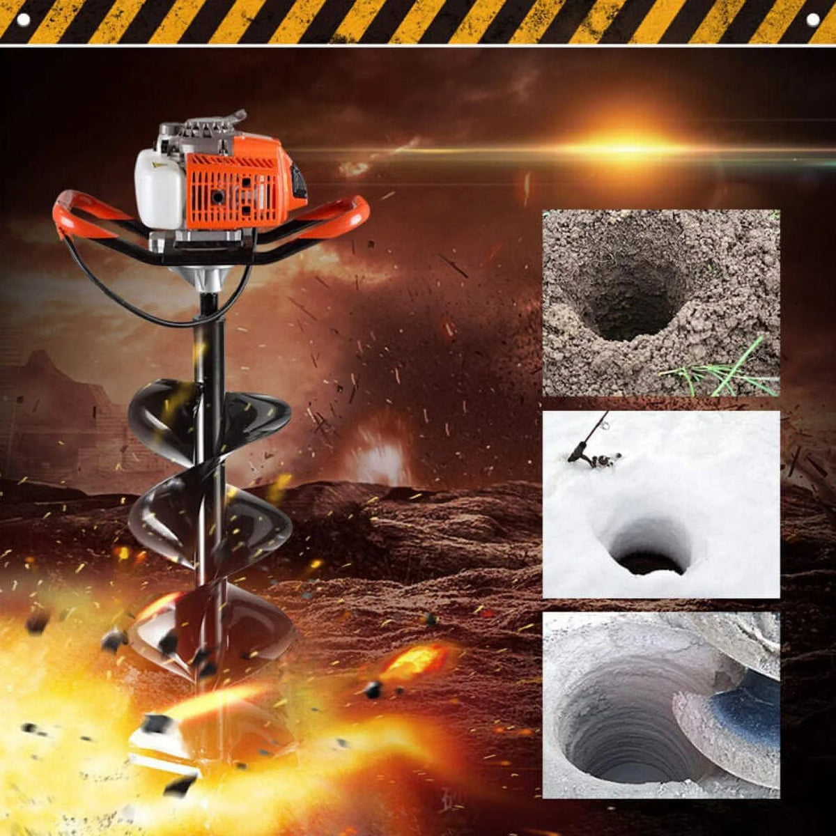 Jacgood 62cc Post Hole Digger 2 Stroke Petrol Gas Powered Earth Digger with 3 Auger Drill Bits (3" 5" & 8") + 3 Extension Rods for Farm Garden Plant