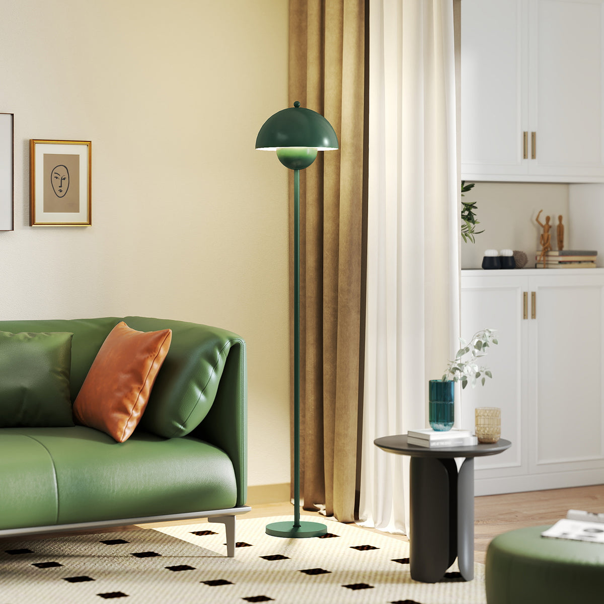 HOMCOM Stehlampe, runder Schirm, Fußschalter, langes Kabel, eleganter Look, Stahl, Grün