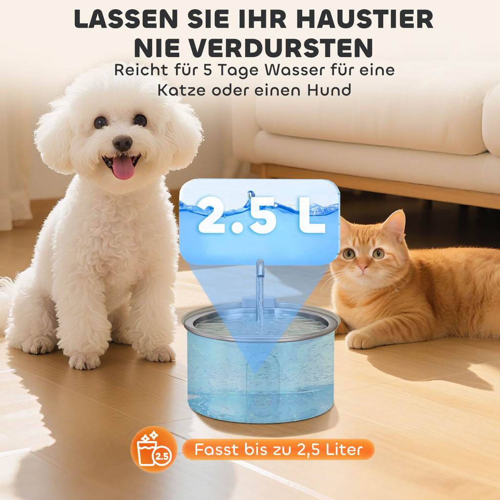 PawHut Katzenbrunnen 2,5L Trinkbrunnen für Katzen mit leiser Pumpe LED Aktivkohlefilter 19,4 x 19,4 x 18,7 cm