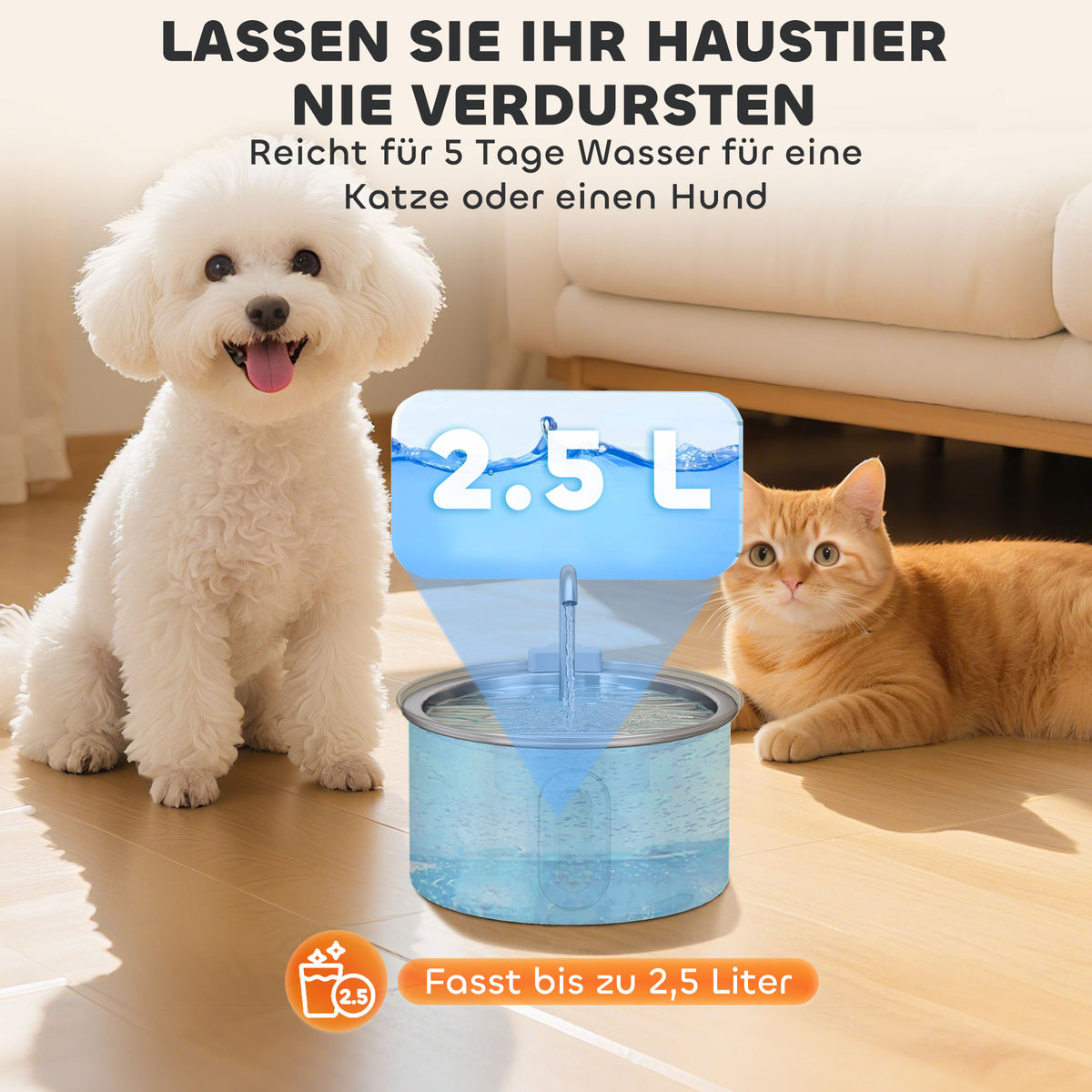 PawHut Katzenbrunnen 2,5L Trinkbrunnen für Katzen mit leiser Pumpe LED Aktivkohlefilter 19,4 x 19,4 x 18,7 cm