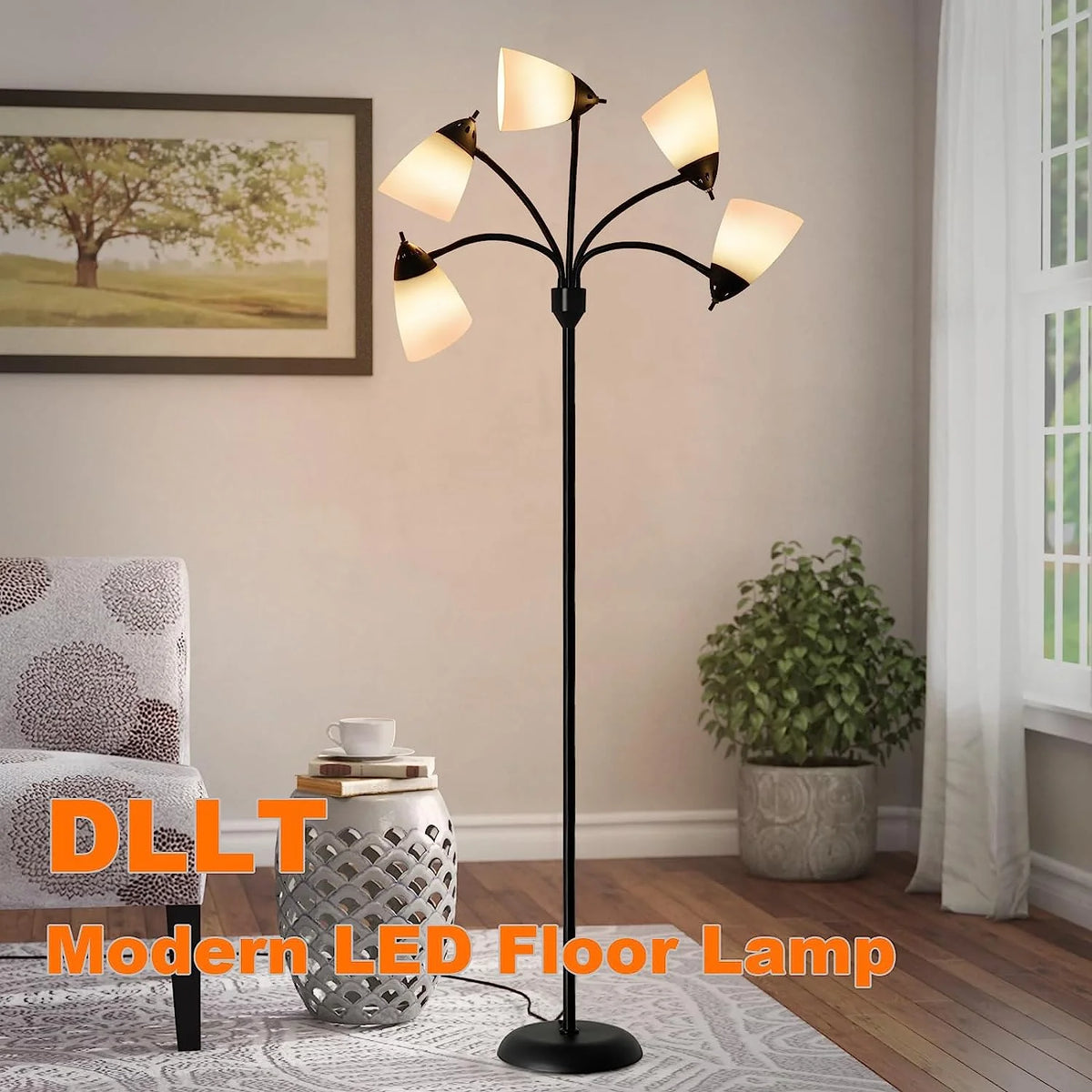 DINGLILIGHTING Floor Lamp Tall for Room: Flexible Gooseneck Floor Lamps Standing for Bedroom Home Office - Modern Floor Lights 5 - Light