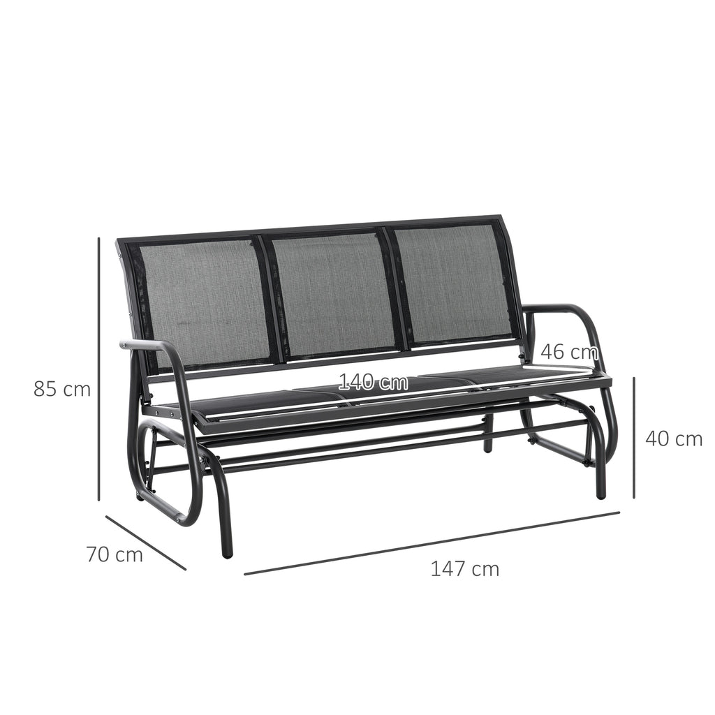 Outsunny 3-Sitzer Schaukelstuhl Gartenbank mit Schaukelmechanismus Gartenschaukel Sitzbank aus Metall Parkbank bis 300 kg belastbar Gartenmöbel für Garten, Terrasse, 147 x 70 x 85 cm Dunkelgrau