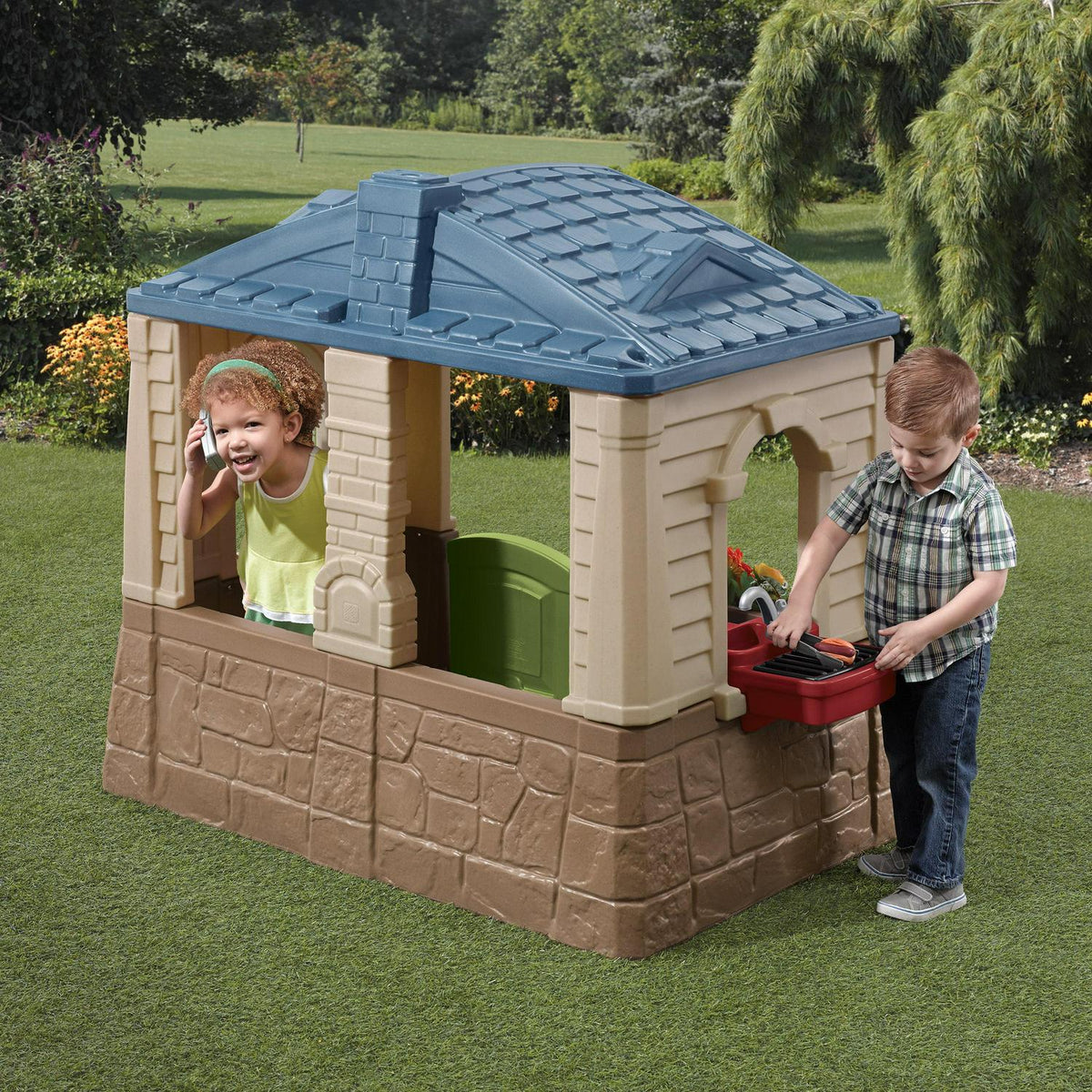 Step2 Happy Home Cottage & Grill Brown Playhouse Plastic Kids Outdoor Toys