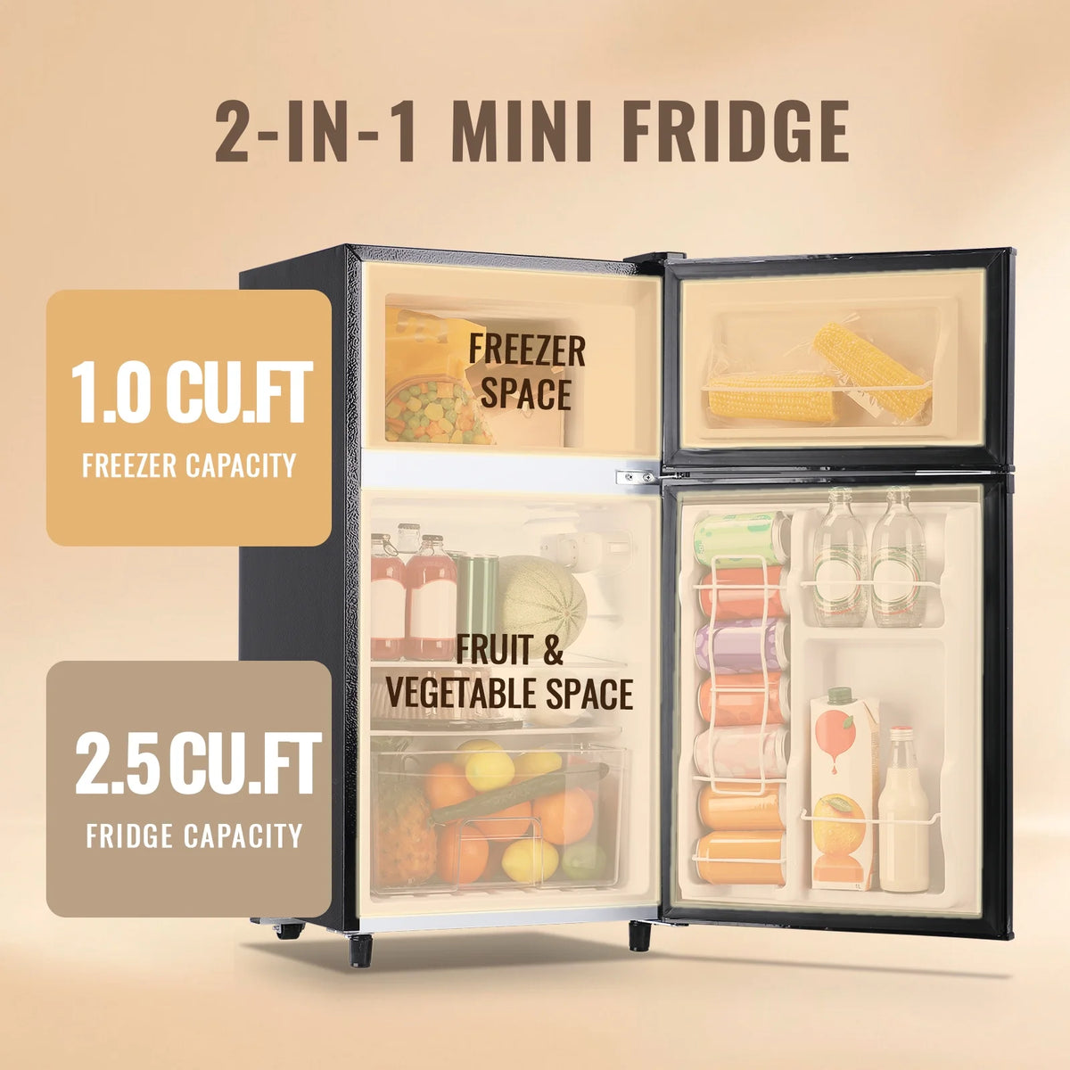 WANAI 3.5 Cu.ft Fridge with Freezer 2 Door Compact Refrigerator Adjustable Thermostat Silver New