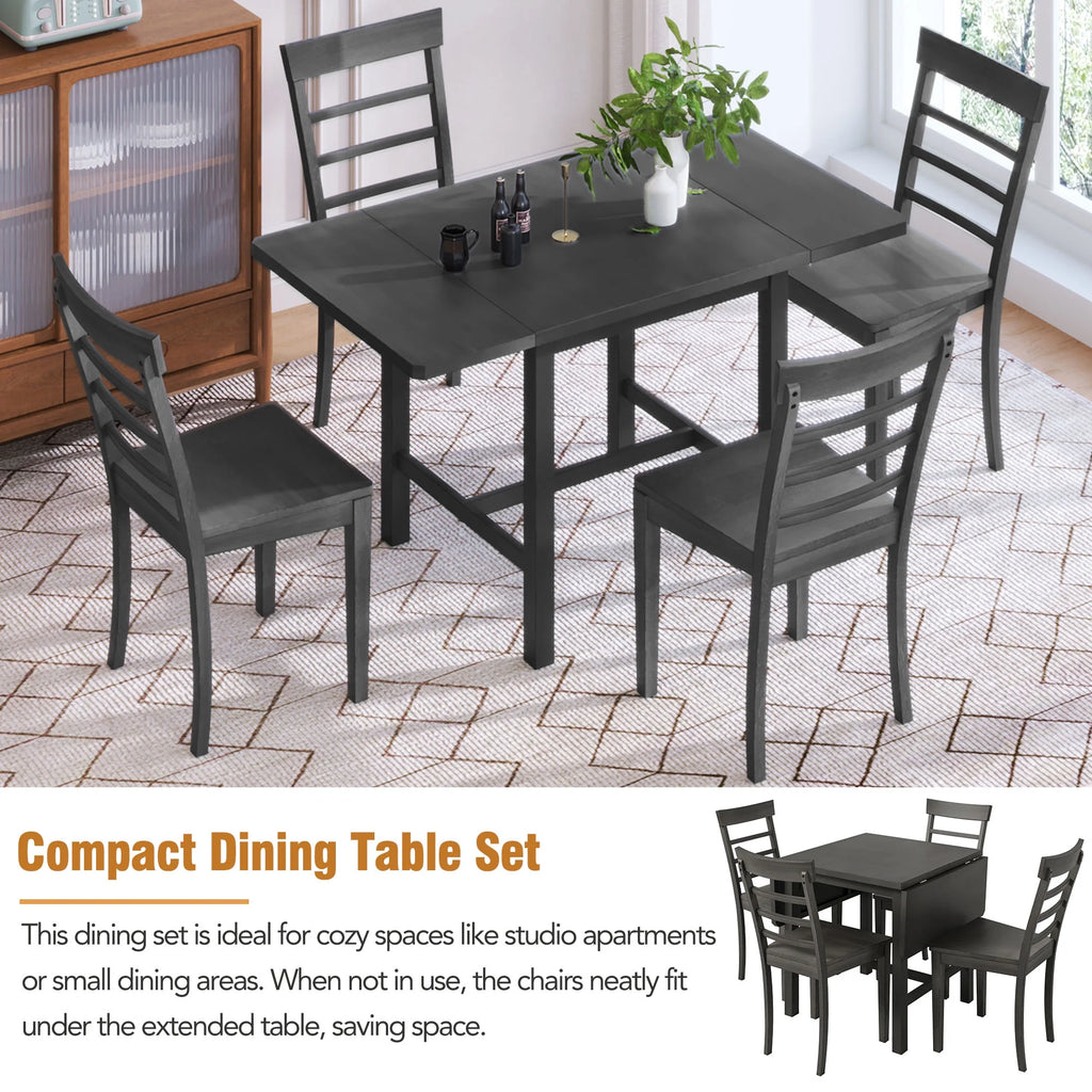 Harper & Bright Designs 5 Pieces Wooden Round Dining Table and Chair Set with Special - Shaped Legs and an Exquisitely Designed Hollow Chair Back for Dining Room