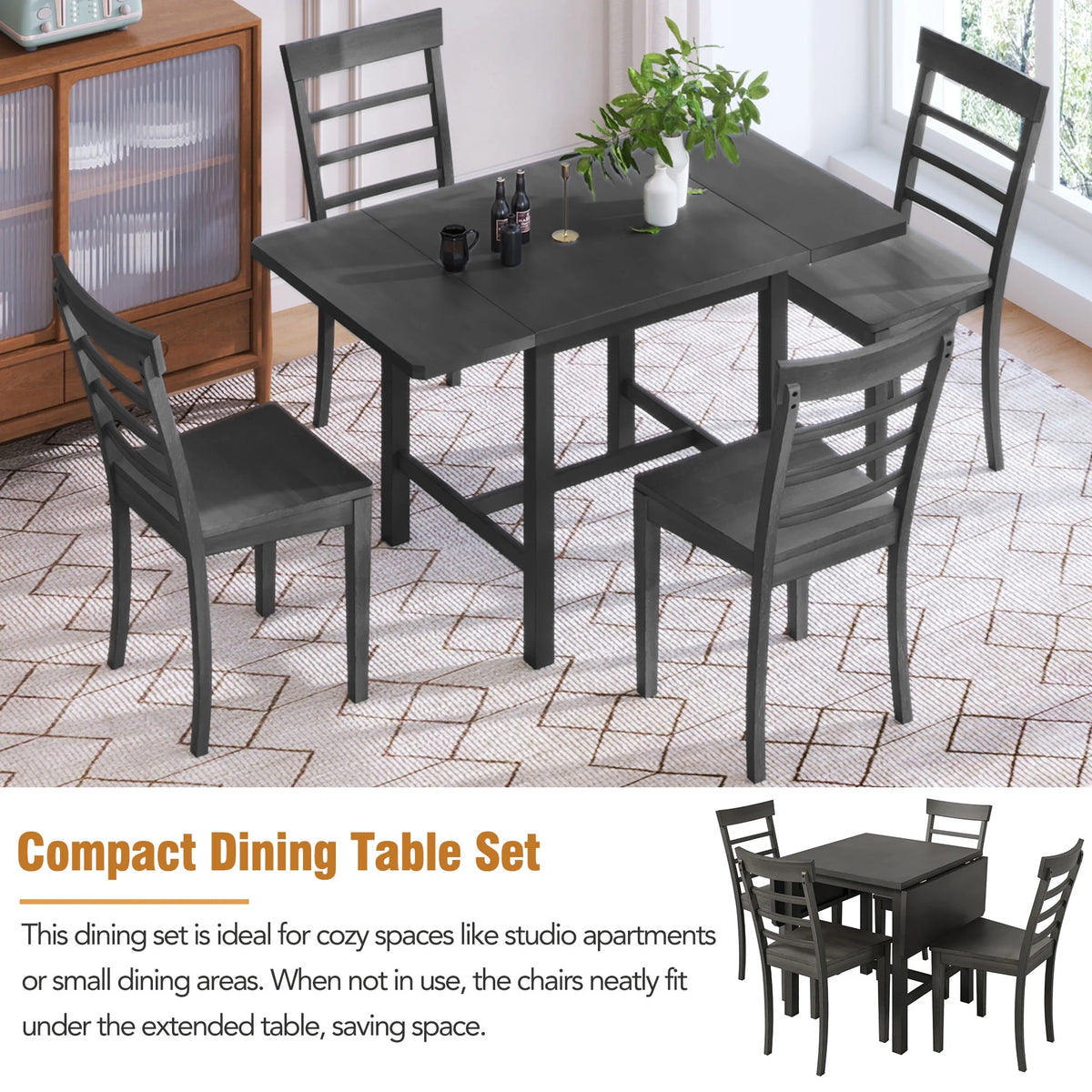 Harper & Bright Designs 5 Pieces Wooden Round Dining Table and Chair Set with Special - Shaped Legs and an Exquisitely Designed Hollow Chair Back for Dining Room
