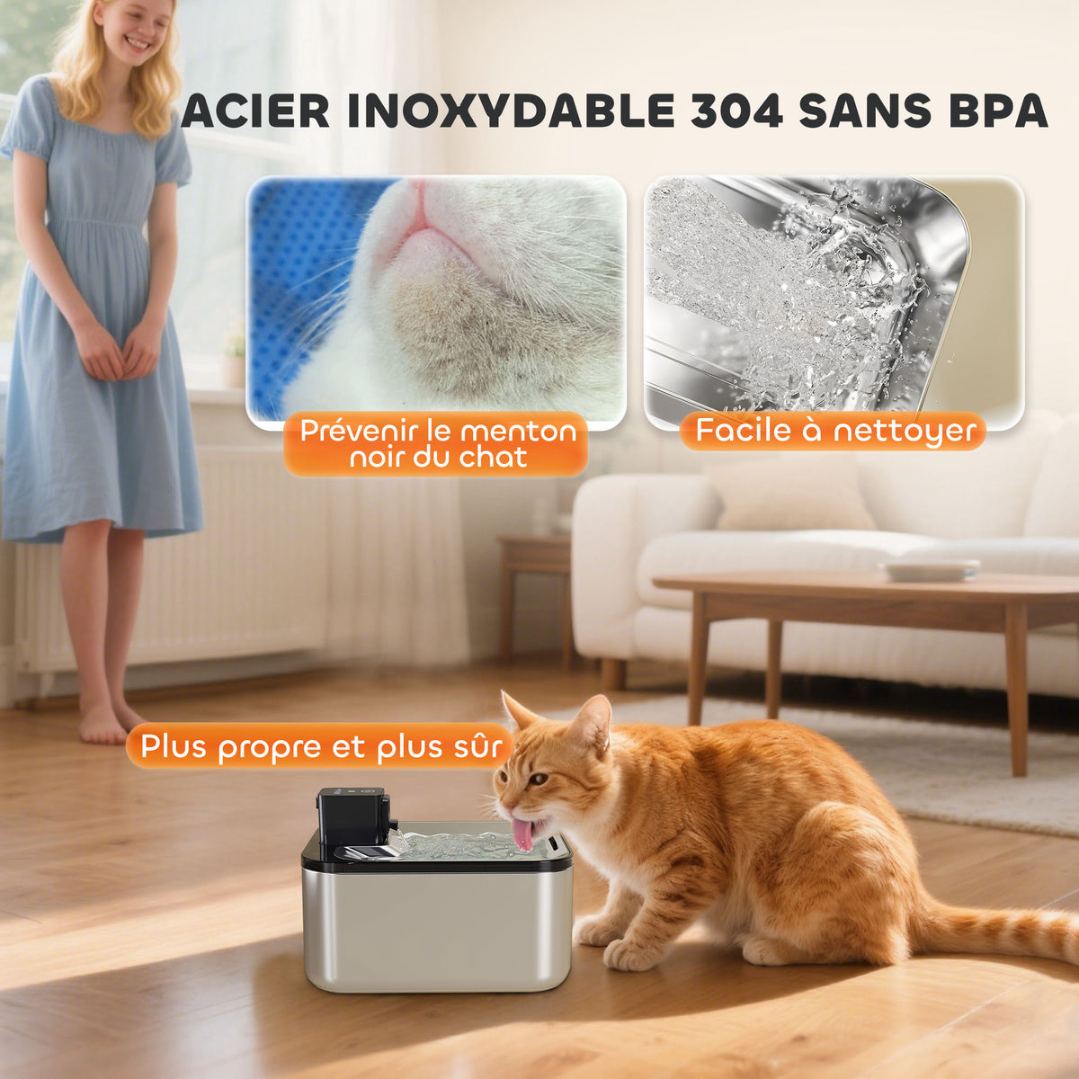 PawHut Automatischer Katzentrinkbrunnen aus Edelstahl 5L, leise, Wasserdispenser für Katzen mit 3-Stufen-Filter USB-Ladegerät, Silber
