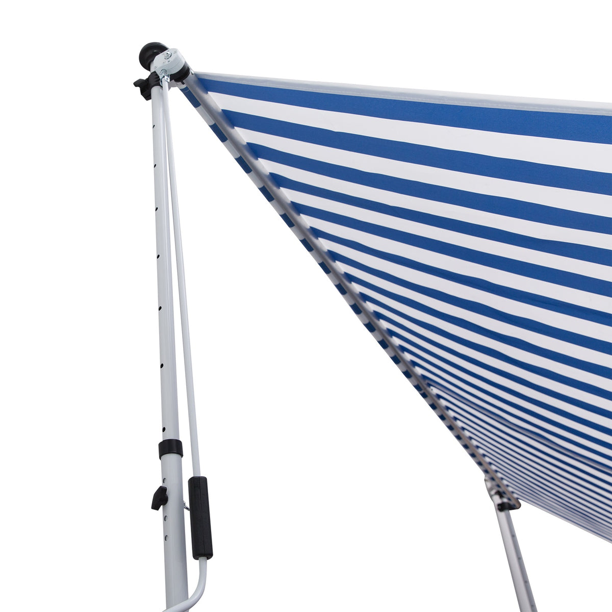 Outsunny Klemmmarkise mit Handkurbel höhenverstellbar Gelenkarmmarkise schmutzabweisend, witterungsbeständig Balkonmarkise 150cm breit Terrassenmarkise für Terrasse Balkon Veranda Blau+Weiß