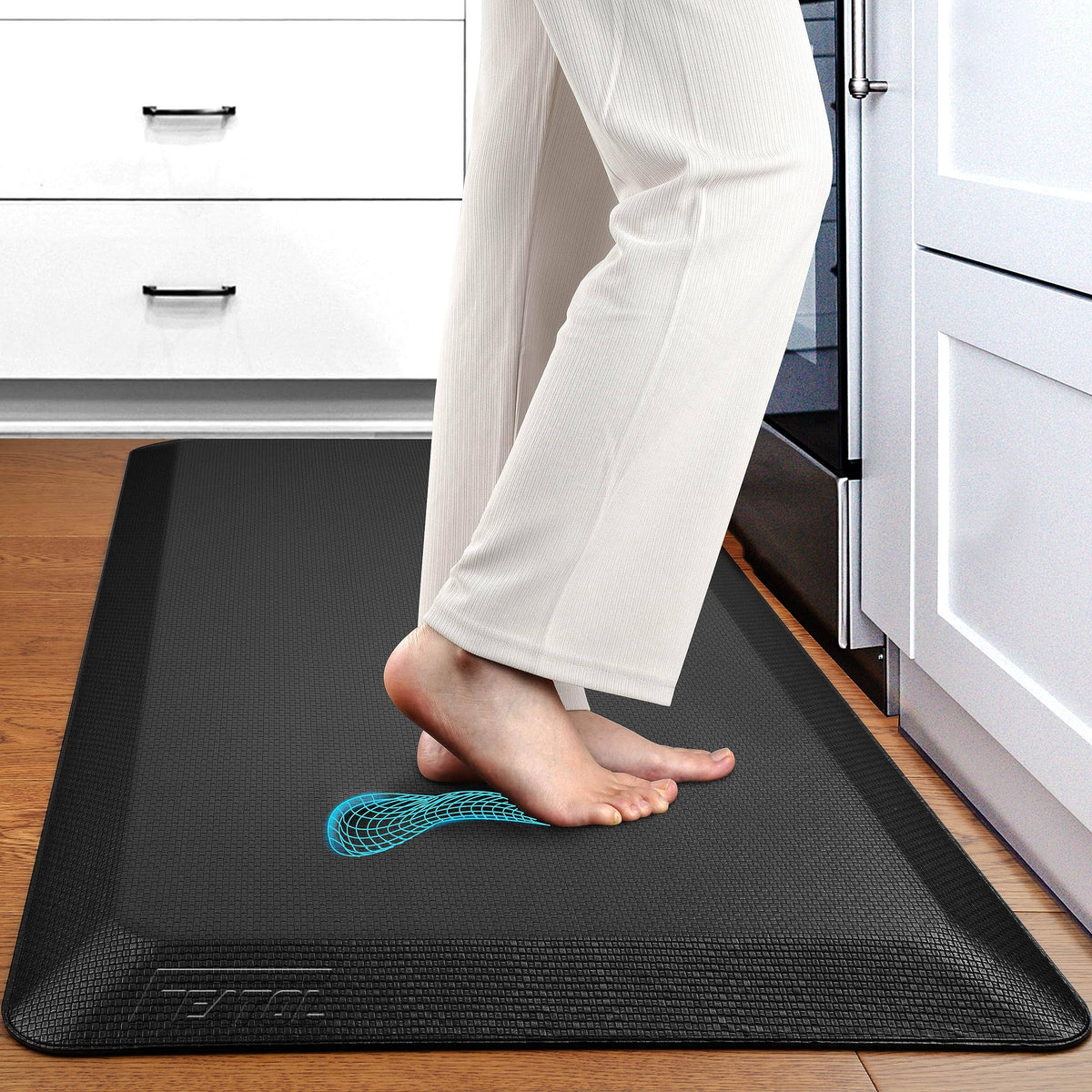FEATOL Anti Fatigue Mat Floor Kitchen Mat, 9/10 inch Thick (20" x 39", Black)