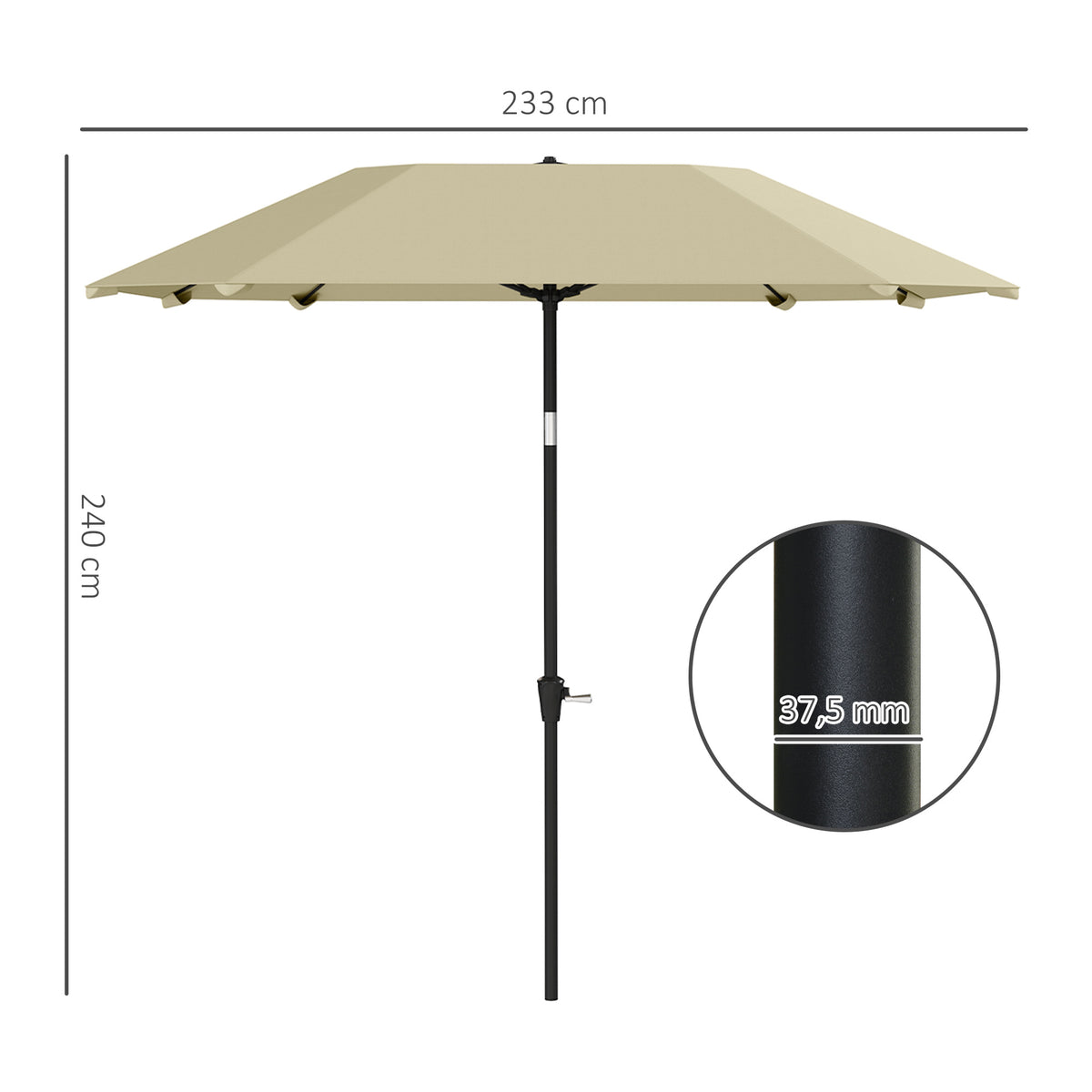 Outsunny 2,3 m Sonnenschirm ohne Basis, Verstellbarer Terrassenschirm mit Kurbel, Polyester, Aluminium, Fiberglas, Beige