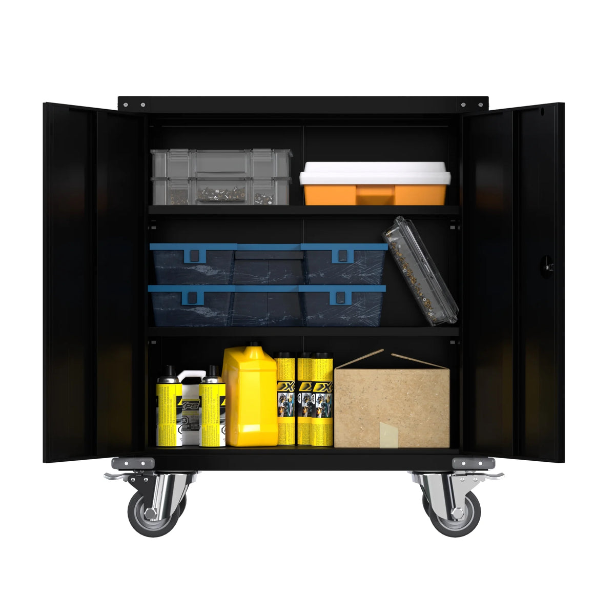 Aobabo Metal Storage Cabinet with Lock, Garage Storage Cabinet with Wheels, 72in Steel Storage Cabinet for Garage Home Storage, Black Required - Assembly