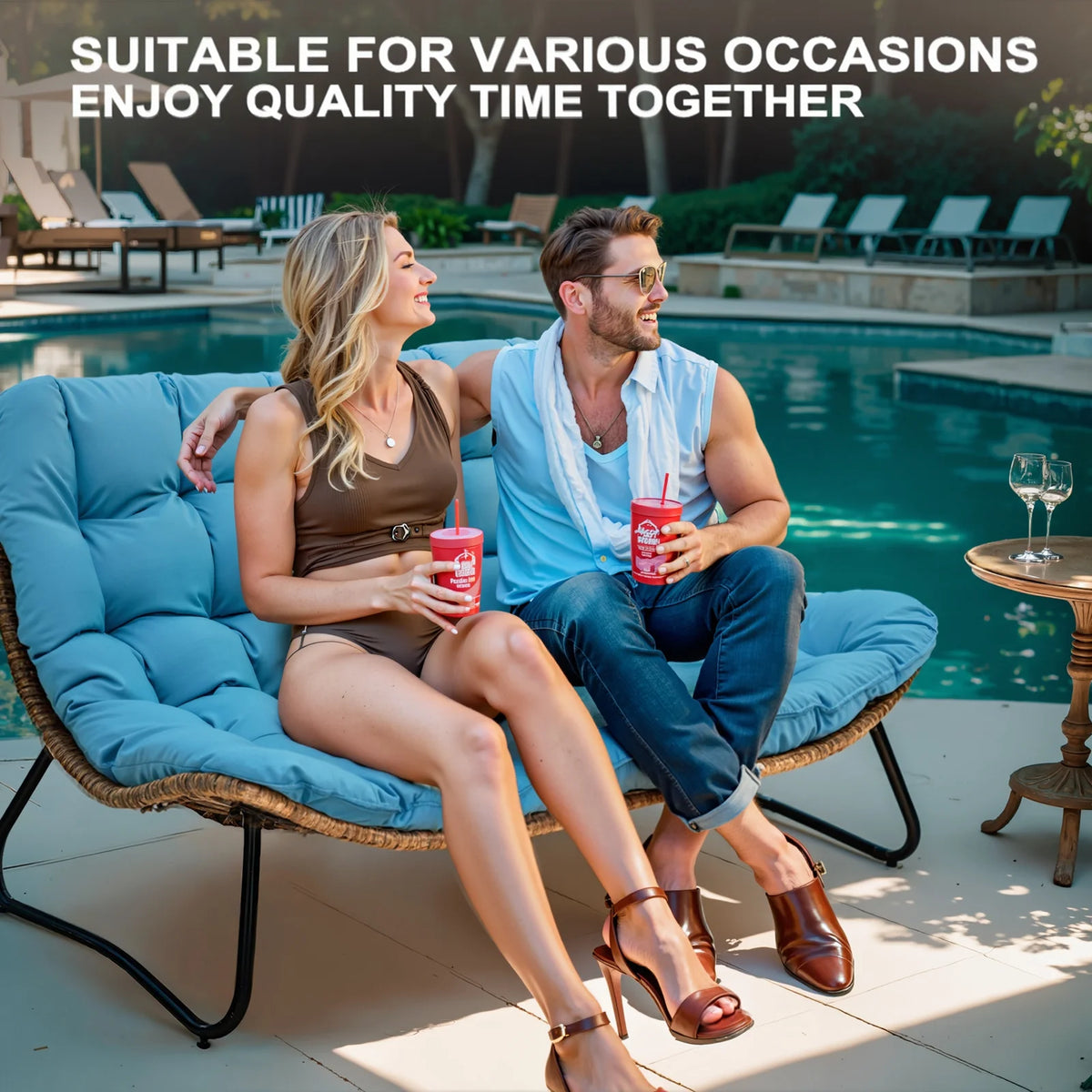 Crestlive Products Patio Loveseat, All - Weather Rattan Large Furniture with Soft Cushions, Outdoor Loveseat for Balcony, Poolside, Backyard (Beige)