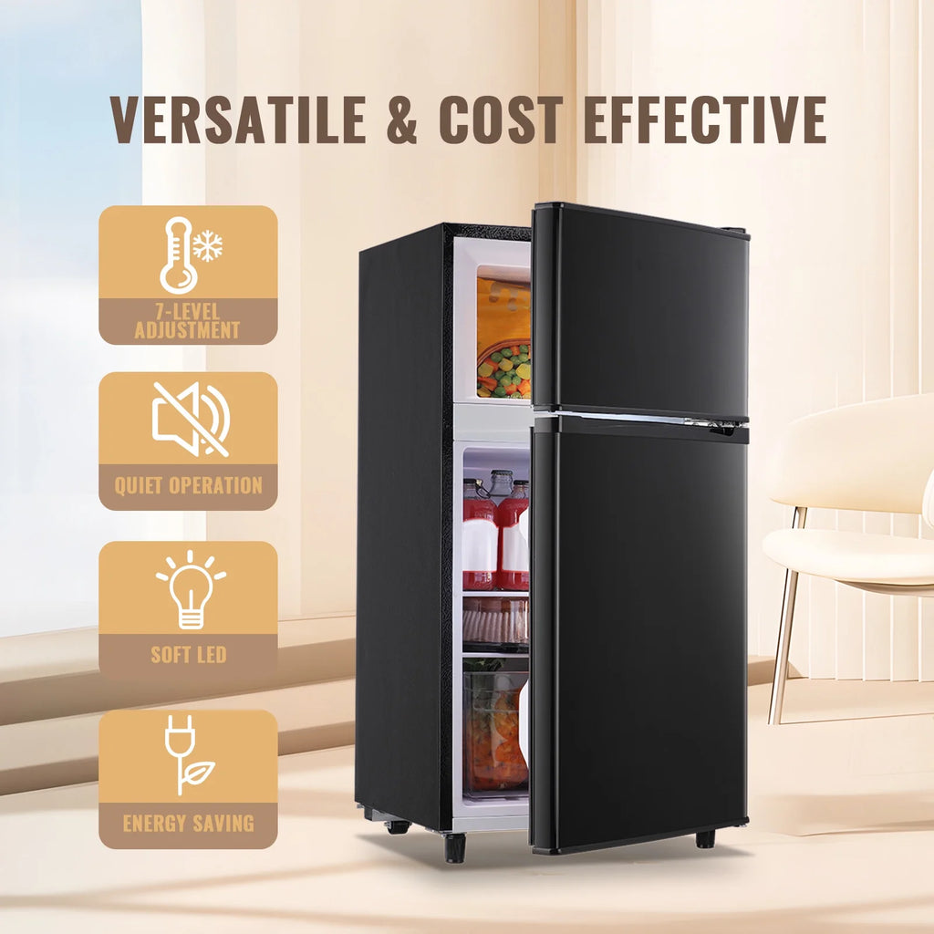 WANAI 3.5 Cu.ft Fridge with Freezer 2 Door Compact Refrigerator Adjustable Thermostat Silver New