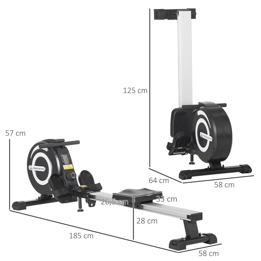 HOMCOM Rudergerät, klappbar, leiser Aluminiumrahmen, LCD-Monitor, 8 Stufen Widerstand, Schwarz/Silber