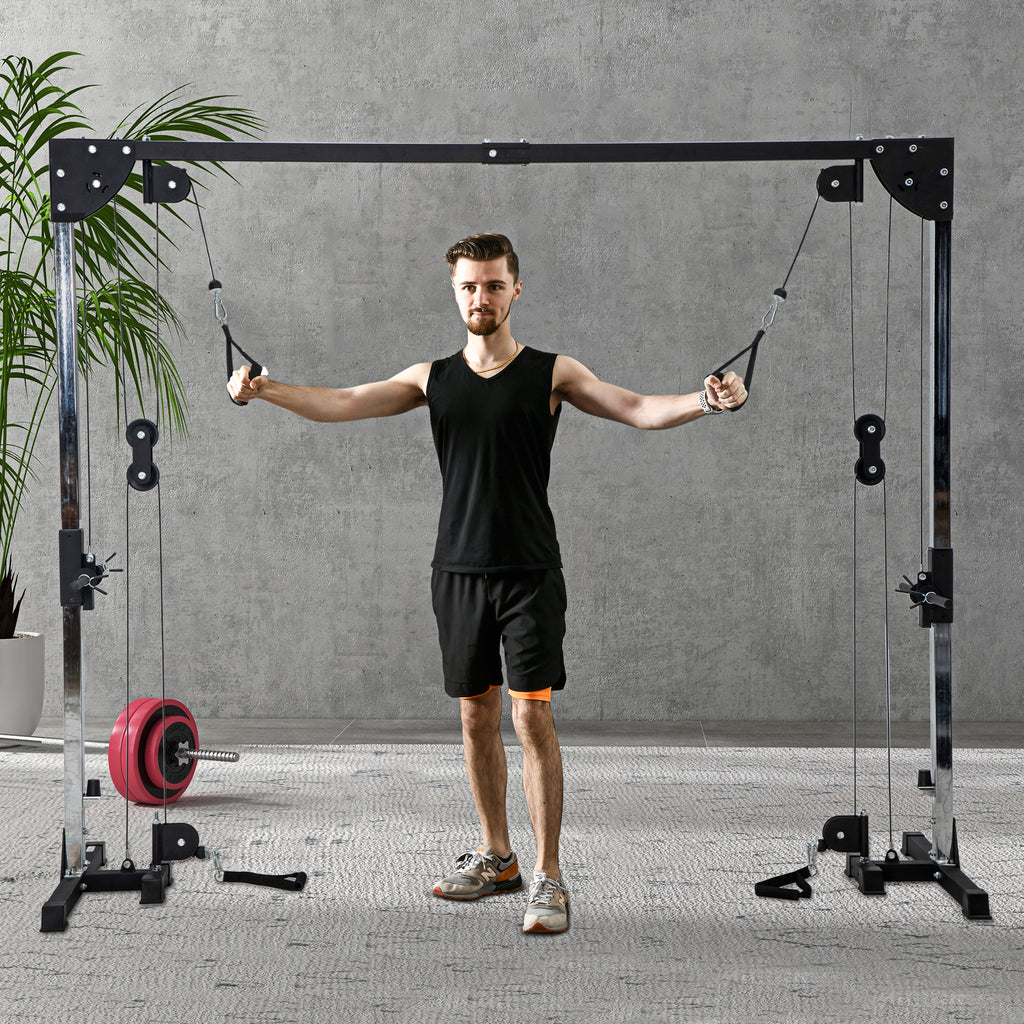 SPORTNOW Crossover-Fitnessgestell, Kabelzugsystem, für 1 oder 2 Personen, Stahl, Kunststoff, Schwarz