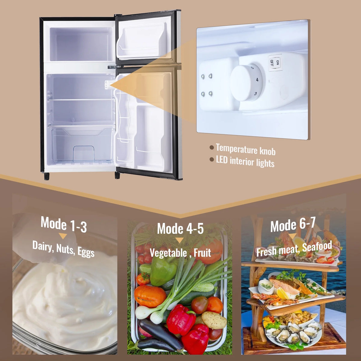 WANAI 3.5 Cu.ft Fridge with Freezer 2 Door Compact Refrigerator Adjustable Thermostat Silver New