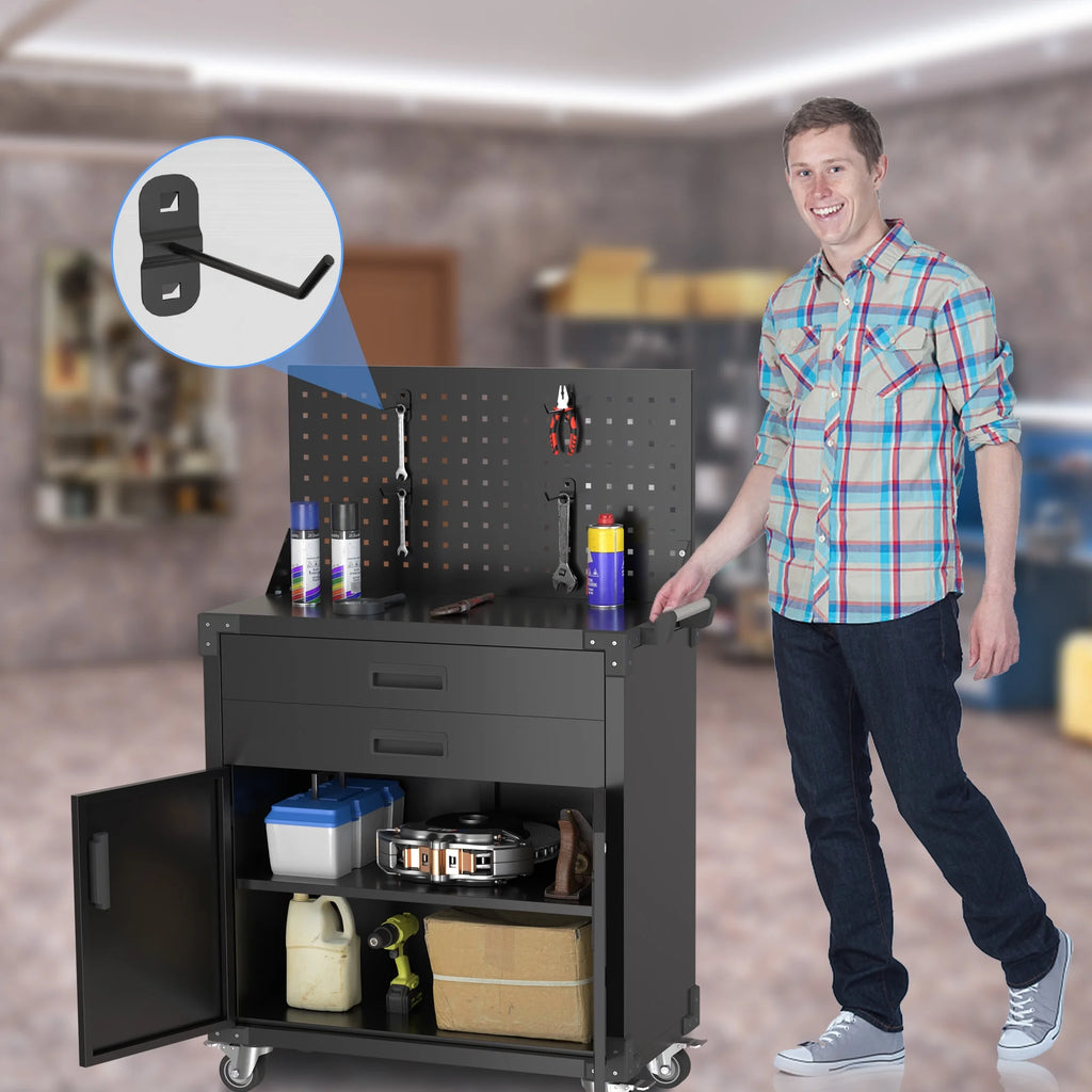 Aobabo Metal Storage Cabinet with Lock, Garage Storage Cabinet with Wheels, 72in Steel Storage Cabinet for Garage Home Storage, Black Required - Assembly