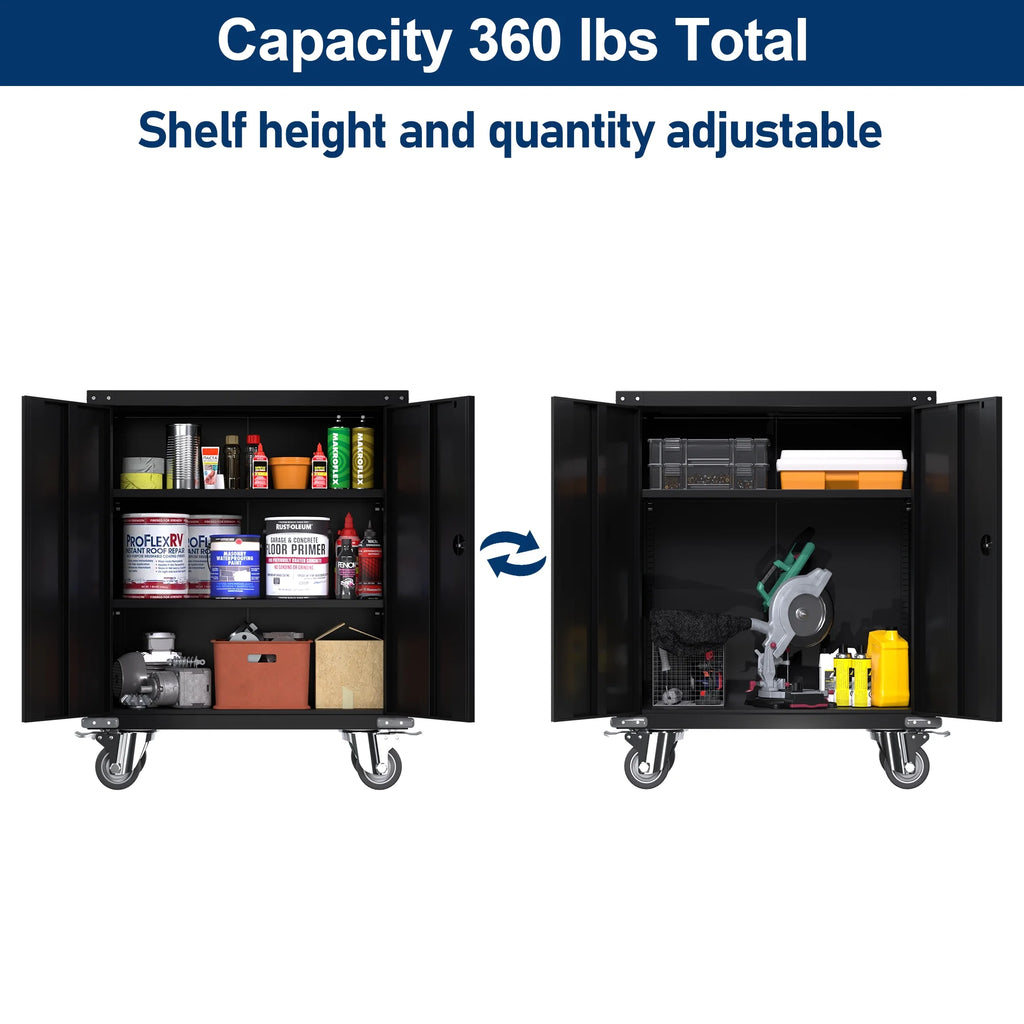 Aobabo Metal Storage Cabinet with Lock, Garage Storage Cabinet with Wheels, 72in Steel Storage Cabinet for Garage Home Storage, Black Required - Assembly