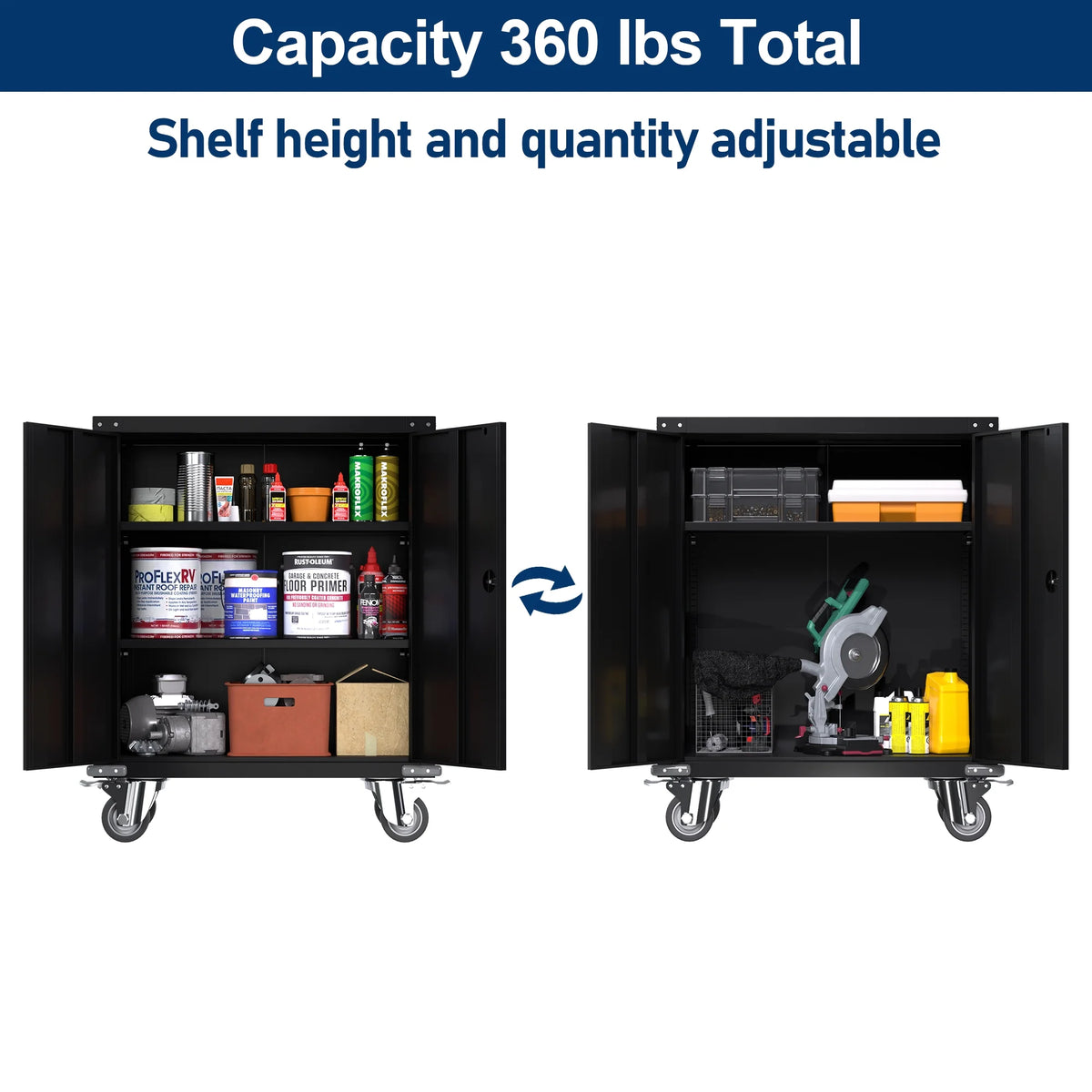 Aobabo Metal Storage Cabinet with Lock, Garage Storage Cabinet with Wheels, 72in Steel Storage Cabinet for Garage Home Storage, Black Required - Assembly