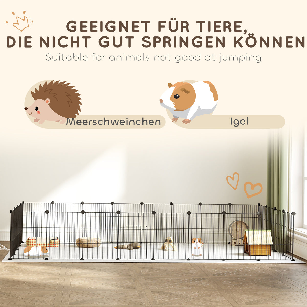 PawHut Kleintierkäfig, Außengehege, modulare Bauweise, 0,72 m² Fläche, Stahl, Schwarz