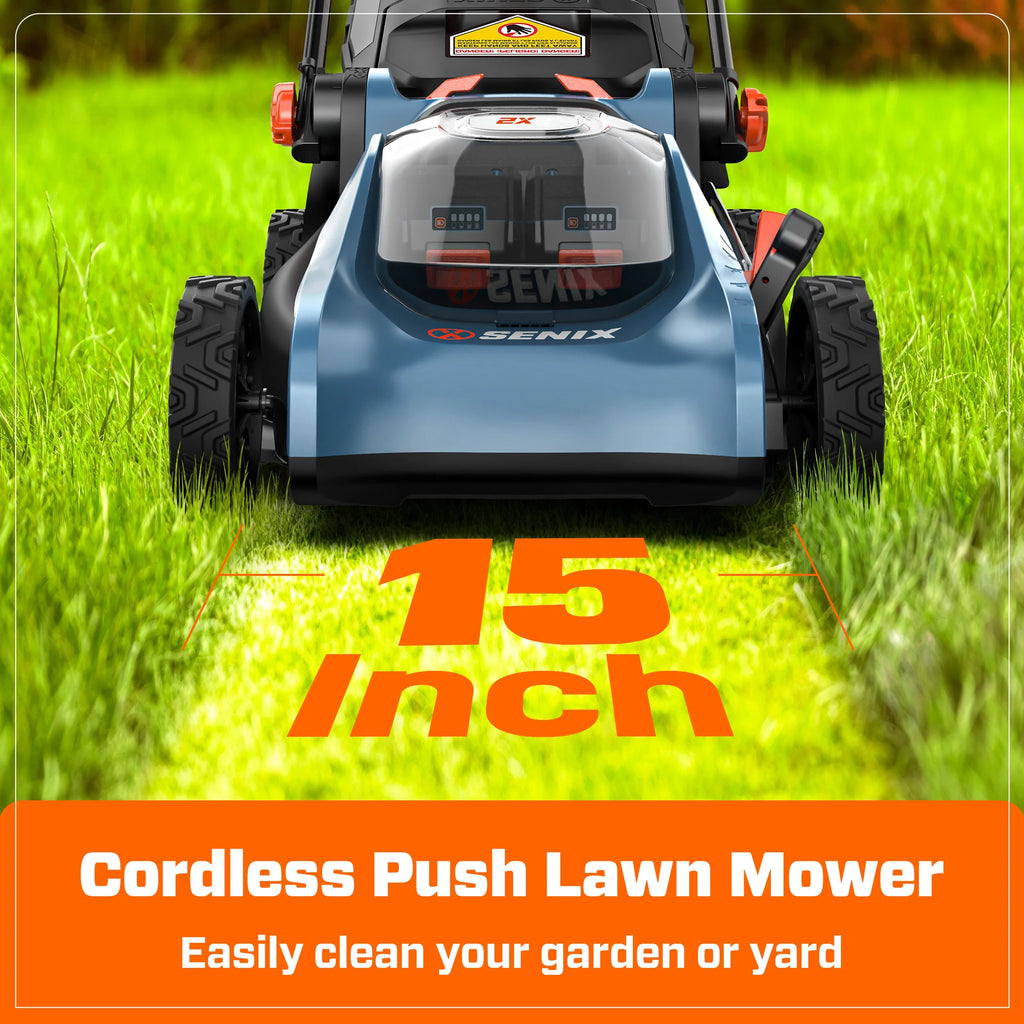 SENIX 40V Brushless 18in Deck Battery Lawn Mower, 17in Cutting Blade, 2 - in - 1 Mulching & Bagging Cordless Push Mower, 6 - Position Adjustment, LPPX2 - M5