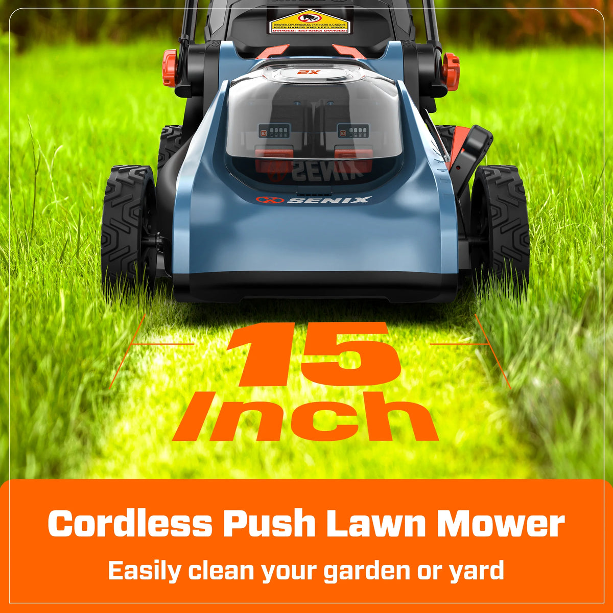 SENIX 40V Brushless 18in Deck Battery Lawn Mower, 17in Cutting Blade, 2 - in - 1 Mulching & Bagging Cordless Push Mower, 6 - Position Adjustment, LPPX2 - M5