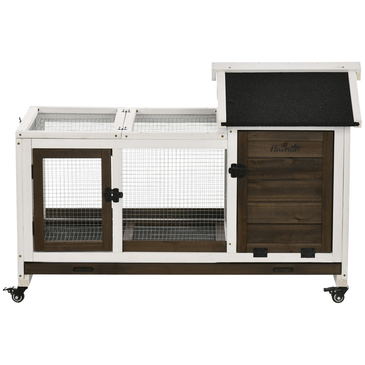 PawHut Kleintierstall für Zwergkaninchen, Meerschweinchen, mit Rädern, 108 x 58 x 73,5 cm, Kaffee