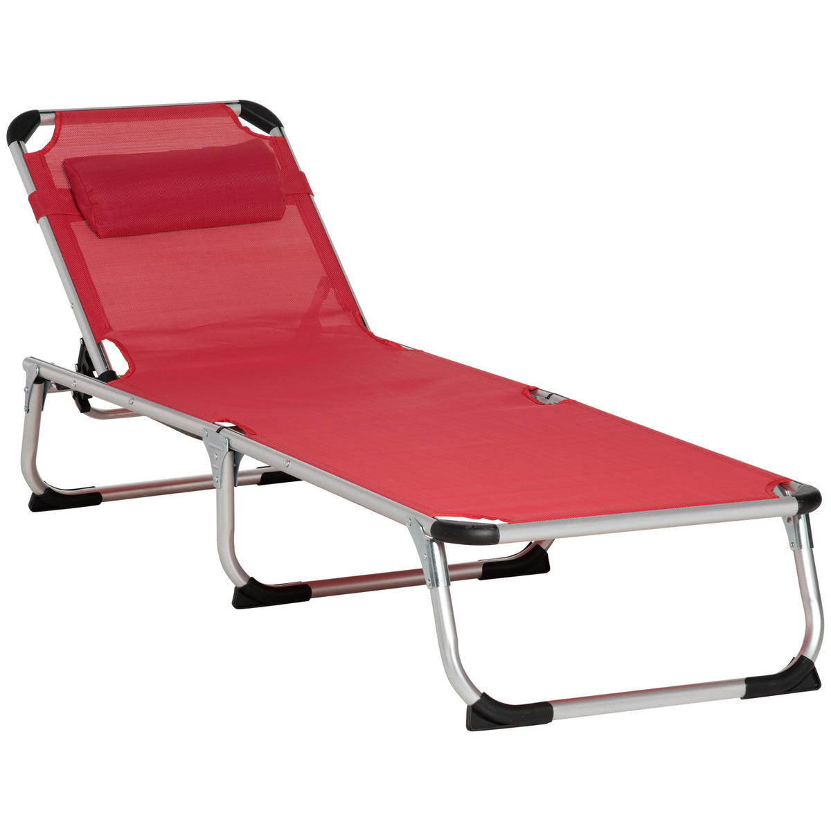 Outsunny Sonnenliege faltbar Gartenliege mit Kopfkissen Liegestuhl mit der 4-stufig verstellbaren Rückenlehne Campingliege bis 120 kg belastbar für Outdoor-Park, Garten, Rot
