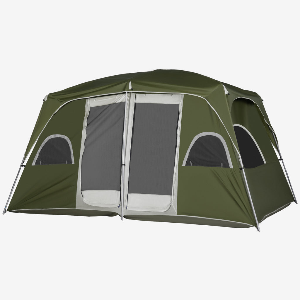 Outsunny Zelt für 4-8 Personen mit 2 Schlafzimmern 2 Aufbewahrungstaschen und Mesh-Fenstern 400x275x210 cm Grün