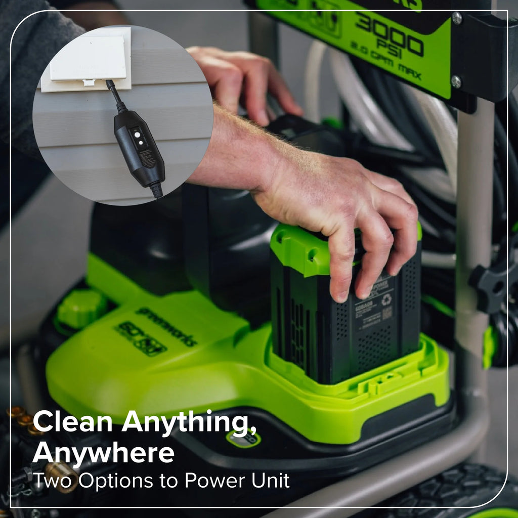 Greenworks Hybrid 60V 3000 MAX PSI at 2.0 GPM MAX Electric Pressure Washer + (2) 5.0ah Batteries & Dual - Port Charger 5128202