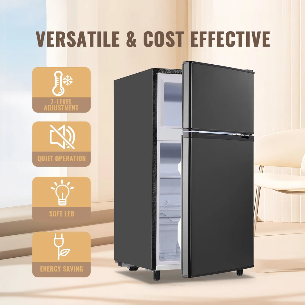 WANAI 3.5 Cu.ft Fridge with Freezer 2 Door Compact Refrigerator Adjustable Thermostat Silver New