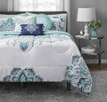 Mainstays Teal Medallion 10 Piece Bed in A Bag Comforter Set with Sheets, Queen