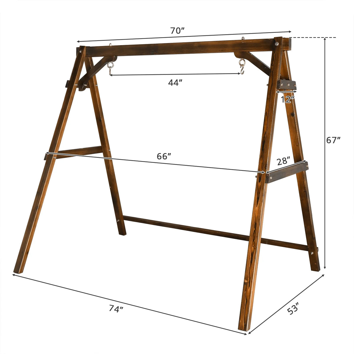 Overpatio Swing Frame Wooden Porch Swing Stand A - Frame 600 lb Capacity