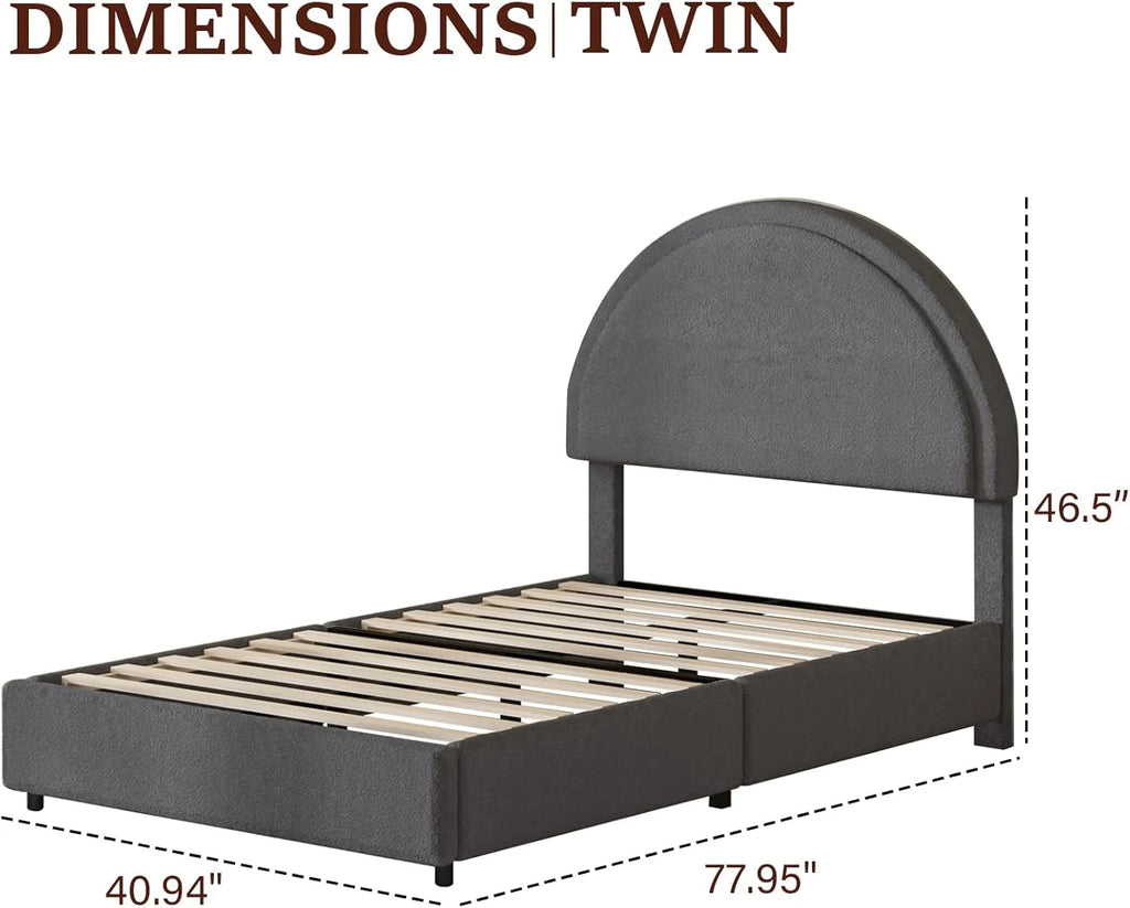 4 EVER WINNER Queen Size Bed Frame, Boucle Upholstered Bed Frame with Headboard, White Queen Bed Frame, White
