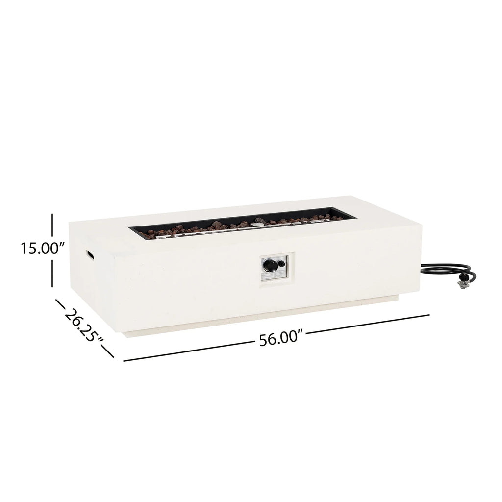 Christopher Knight Home Modern Outdoor 56" Rectangular Propane Fire Pit, 50, 000 BTU, White MGO, (No Tank Cover)