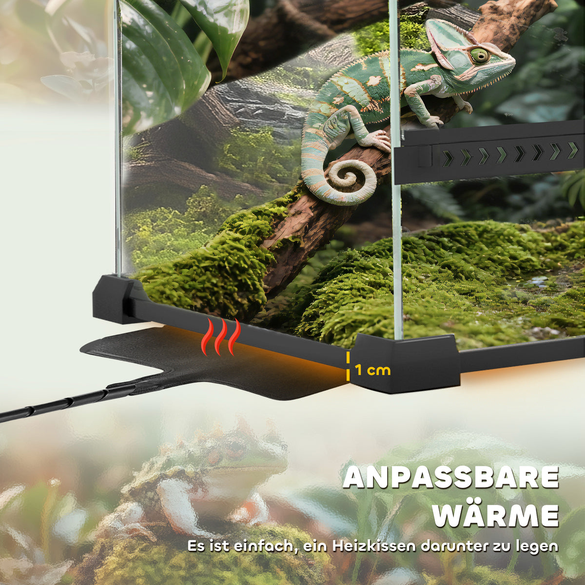 PawHut Glas-Terrarium für Reptilien, erhöhter & wasserdichter Boden, Knopfschloss