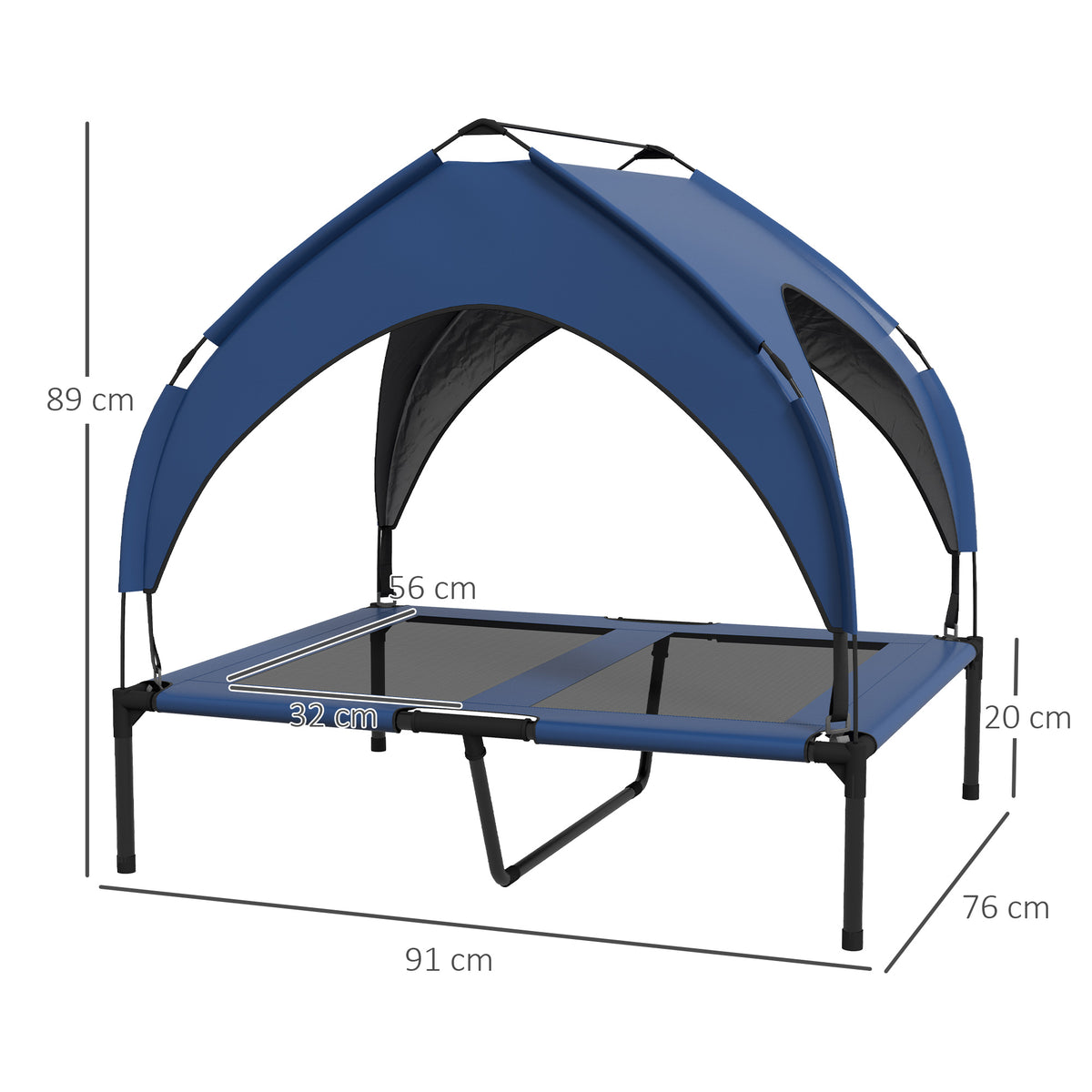 PawHut Hundebett mit Dach, atmungsaktiv, wasserabweisend, bis 30 kg, 91 x 76 x 89 cm, Dunkelblau