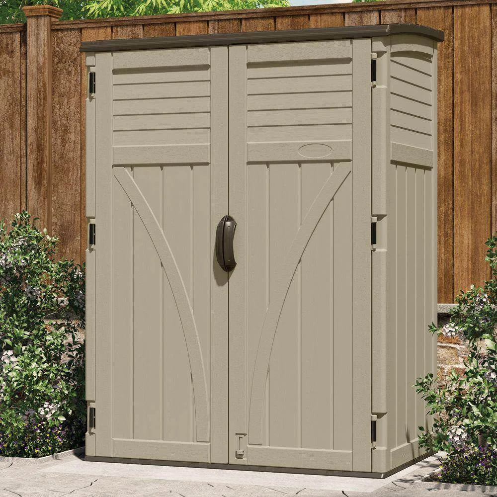 Suncast Large Vertical Shed for Storing Oudoor Tools, & Equipment, Sand
