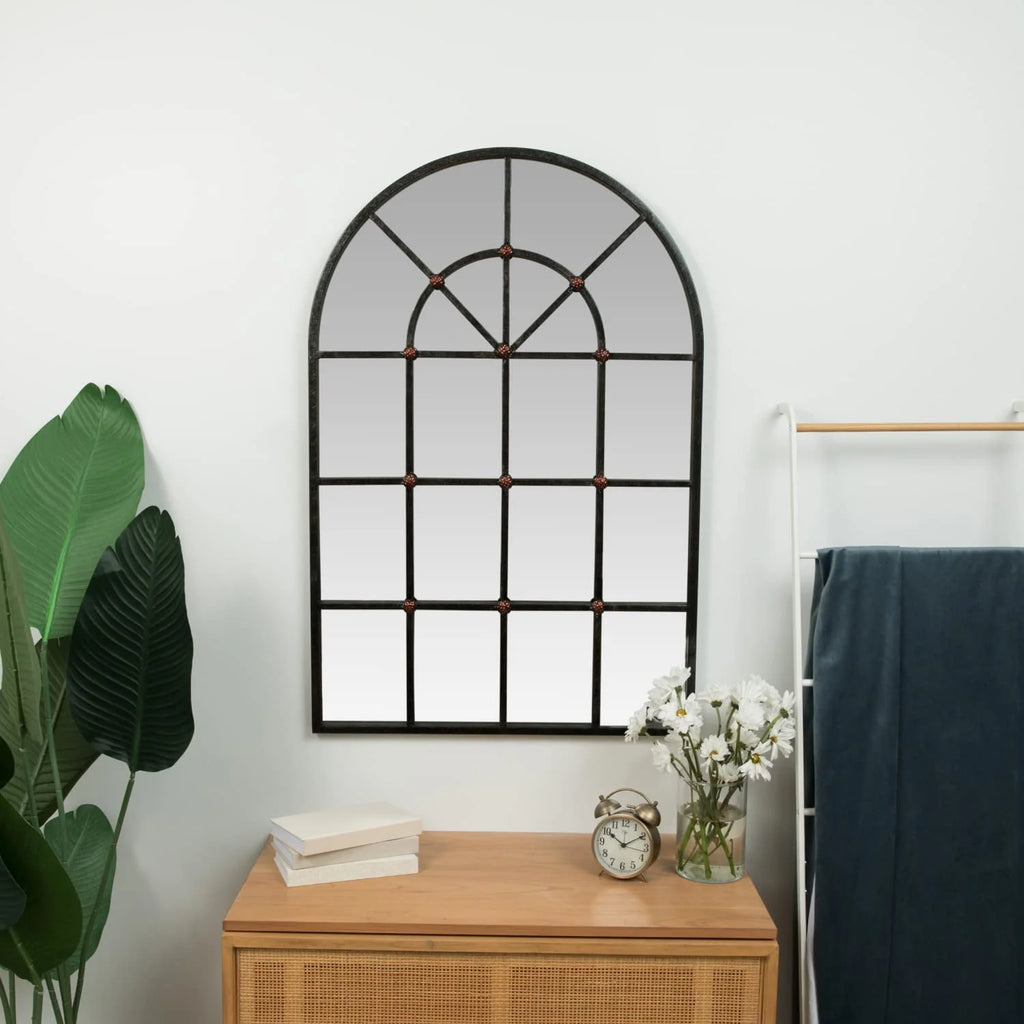 Hamilton Hills Metal Arched Window Mirror Large Wall Mirrors Decorative Piece and Arch Decor 28" x 42"