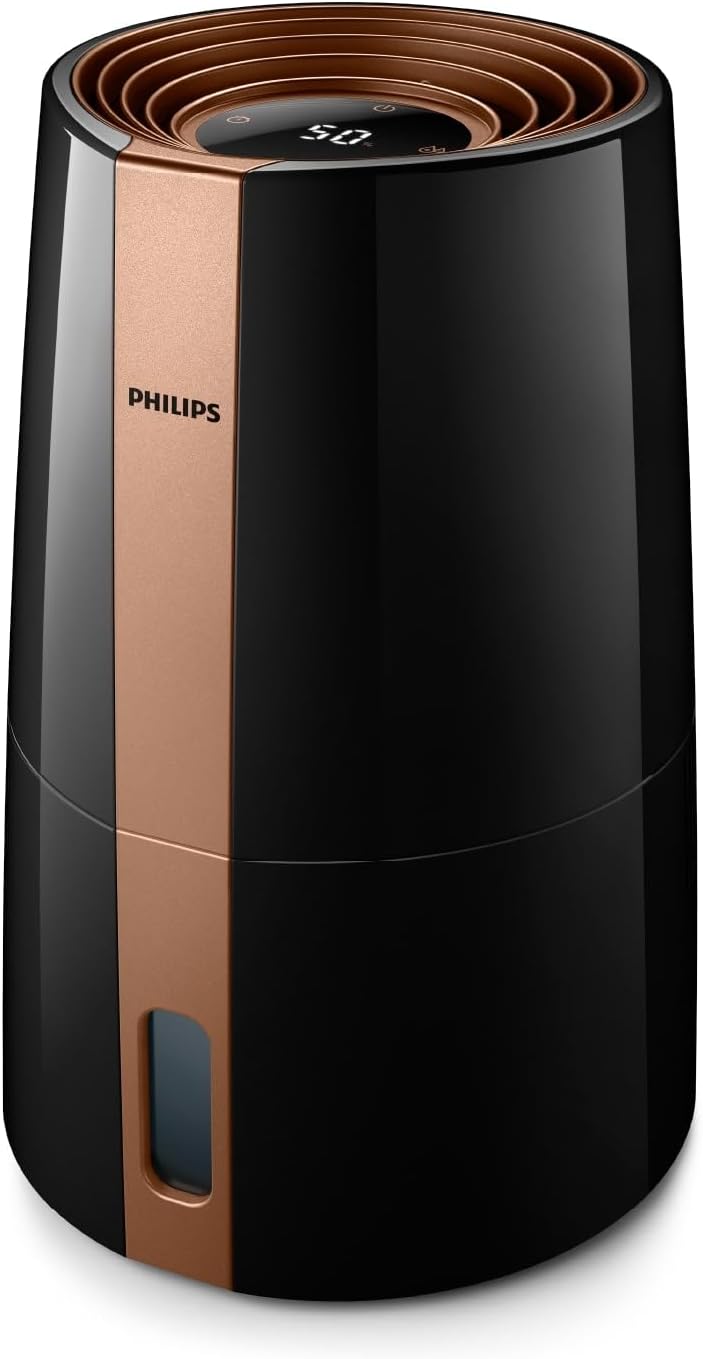 Philips HU3918/10 3000 Series Luftbefeuchter 3L – 99% bakterienreduziert, 45m², 360°, 9h Timer, Schwarz