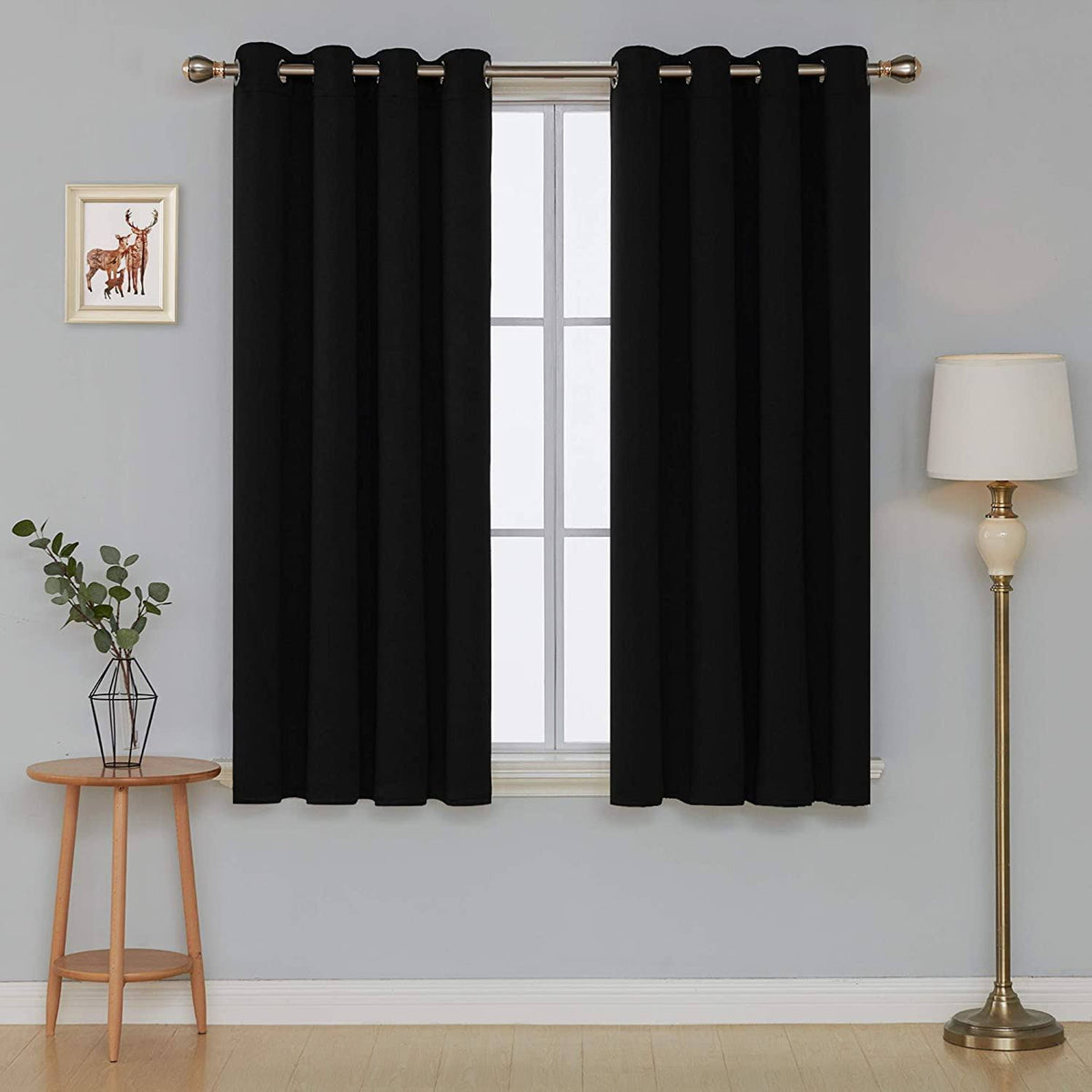 Deconovo Set of 2 Solid Color Blackout Curtains - Grommet, Black / 52Wx72L in