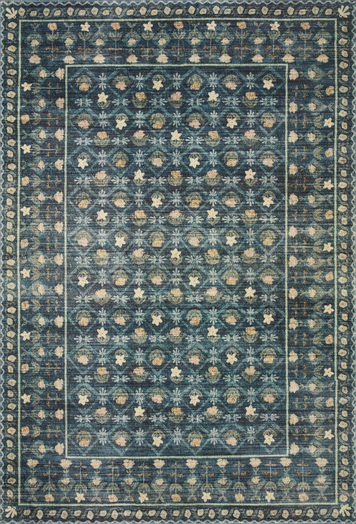 Rifle Paper Co. x Loloi 5'0" x 7'6" Indigo Eden feat. CloudPile Lattice (EDE-03) Area Rug