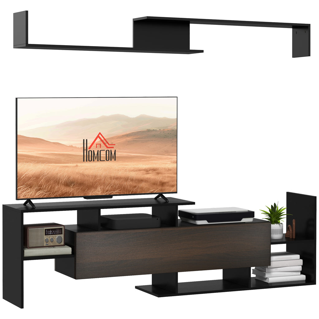 HOMCOM TV-Möbelset mit TV-Bank und Wandregal im zeitgenössischen Stil 153,6H cm - Schwarz