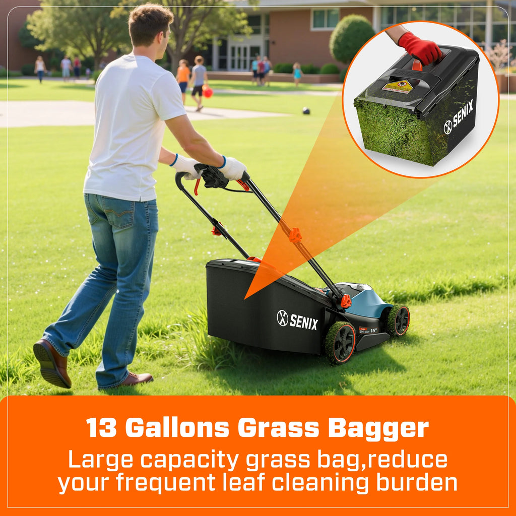 SENIX 40V Brushless 18in Deck Battery Lawn Mower, 17in Cutting Blade, 2 - in - 1 Mulching & Bagging Cordless Push Mower, 6 - Position Adjustment, LPPX2 - M5